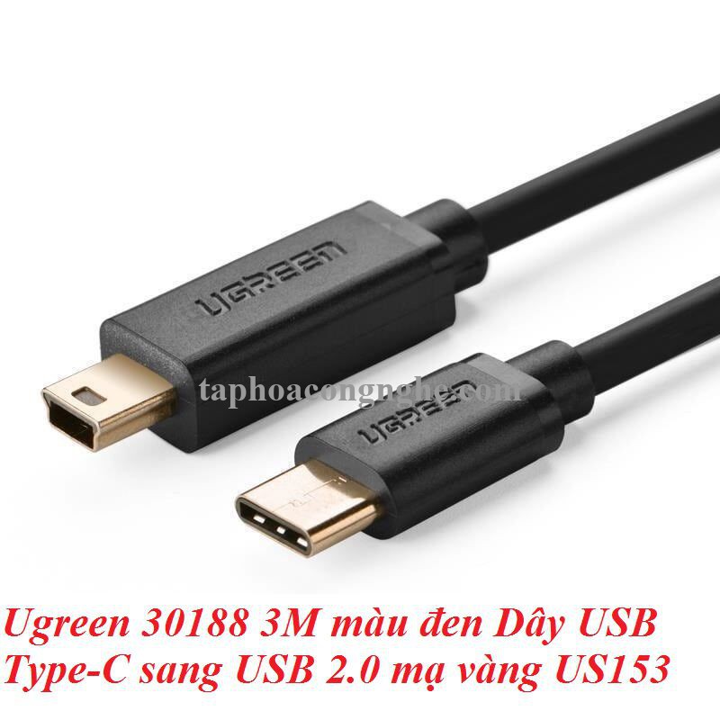 Ugreen 30188 3M màu đen mini usb sang Type-C mạ vàng 24k US153 30030188